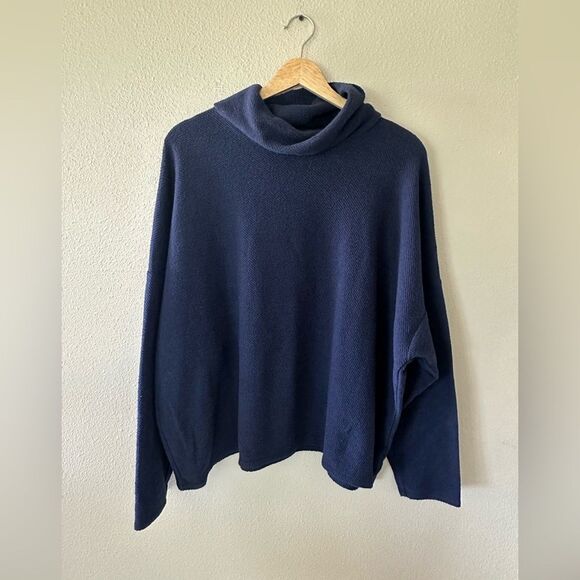 Aerie Knit Cowl Neck Textured Pullover Sweater Loose Fit Navy Blue Size XL - Picture 1 of 6